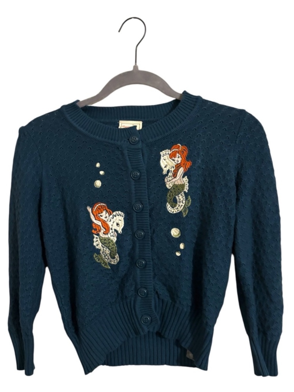 Mermaid Sisters Cropped Cardigan in Peacock, Small, EUC